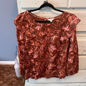 Terra & Sky Brown and Pink Floral Blouse. Size 1x.
